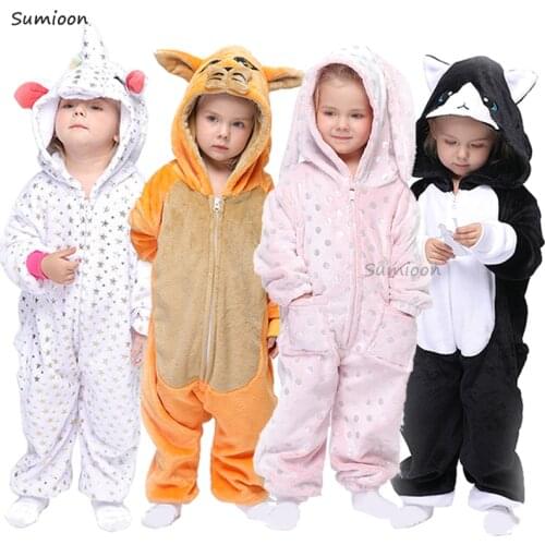 Kigurumi Unicorn Pajamas Childrens Sleepwear for Boys Girls Kids Onesies Animal Overalls Cat Rabbit Panda Winter Warm Homewear