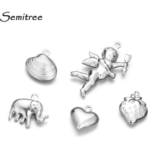 Semitree 10pcs Stainless Steel Hollow Shell Heart Elephant Angel Charms Bracelets Necklace Making DIY Jewelry Making Supplies