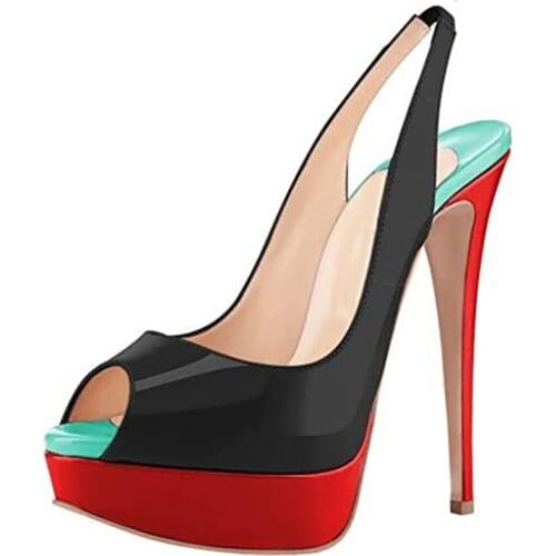 SHOFOO Shoess new lacquered leather high-heeled sandals with high heels about 12.5cm waterproof table about 3.5cm