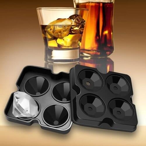 Silicone Ice Cube Tray Mold Diamond Shape 4 Grids Ice Cream Maker Mould Fruit Cube Molds