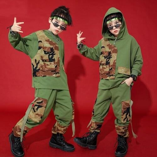 Hip Hop Dancewear For Boys Rave Outfits Camouflage Performance Costume Fashion Long Sleeve Jazz Dance Clothes Kids Jogger JL2598