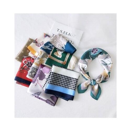 58*58cm Korean-Style Cartoon All-match Small Square Scarf Small Silk Scarf Womens Changeable Scarf Work Occupation Scarf