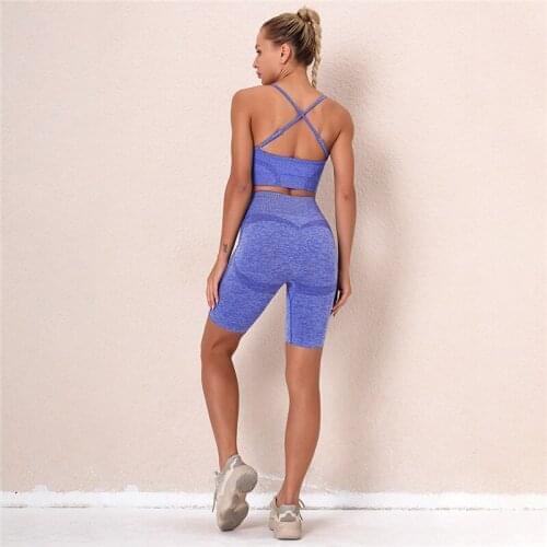 2 PCS Women Summer Seamless Yoga Sets Fitness Sports Suits GYM Clothing Yoga Bra+High Waist Shorts Workout Pants Running Suits