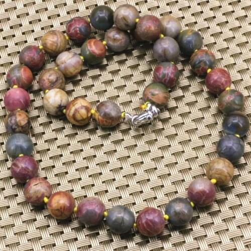 10mm natural Picasso stone multicolor round beads chain necklace classic choker for women collars jewelry 18inch B3200