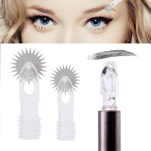 10pcs Microblading Tattoo Needle Roller Fog Eyebrow Eyeline Lip Tattoo Sterile Wheel Needle Manual Curved Blade For Tattoo Pen