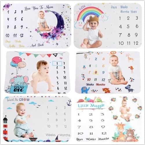 100*75CM Baby Monthly Milestone Blanket Printing Soft flannel blanket for photography Newborn Memory Photography Background