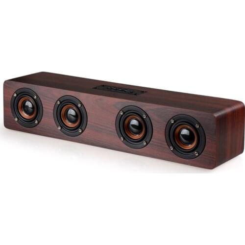 12W Bass Stereo Wooden Bluetooth Speaker Wireless Soundbar Subwoofer Surround Sound AUX TF Card MP3 Player With Microphone
