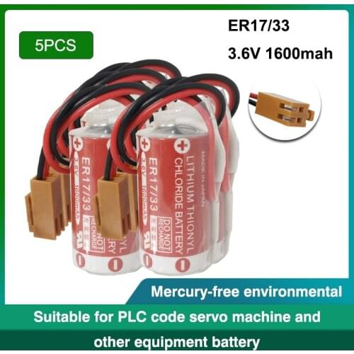 5pcs Super durable Maxell ER17/33 3.6v 1600mah PLC industrial control Lithium battery with 2 Hole plug (ER17/33)