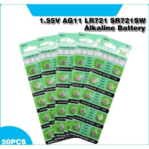 50pcs 1.55V AG11 LR721 LR 721 Button Coin Cell Alkaline Battery AG 11 GP62 Watch Clock Pilas Battery For Calculator Computer