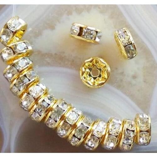 6mm 8mm 10mm 12mm WROP23U White Crystal Rhinestone Metal Rondelle Spacer DIY Loose Beads Charm DIY Bracelet uh42