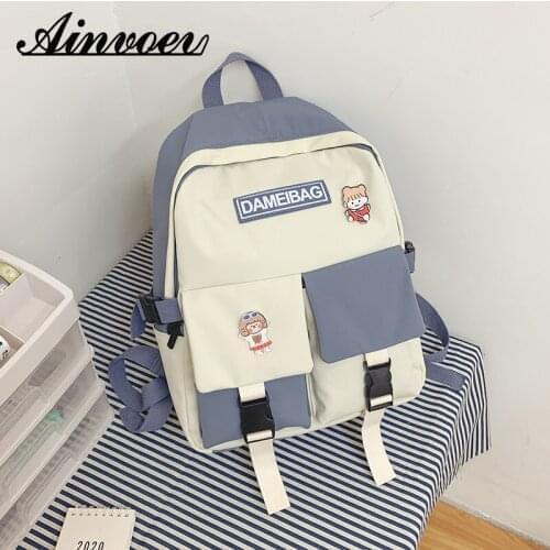 Ainvoev leisure travel backpack for girls Double front pocket The new nylon schoolbag female fashion hit color backpack