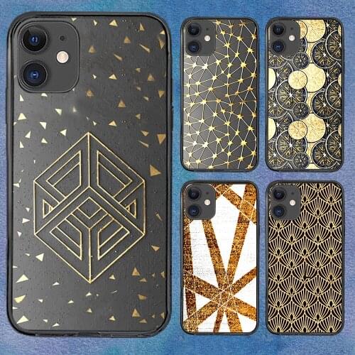 Golden Geometry Line Phone Case For iphone 12 11 6 Mini Pro XS Max X XR 7 8 Plus Soft TPU Cover 12Pro 11Pro 12Mini