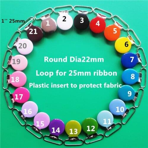 Chengkai10pcs 1'' 25mm round metal hook baby dummy pacifier holder clips suspender soother plastic insert clips LEAD NICKLE Free