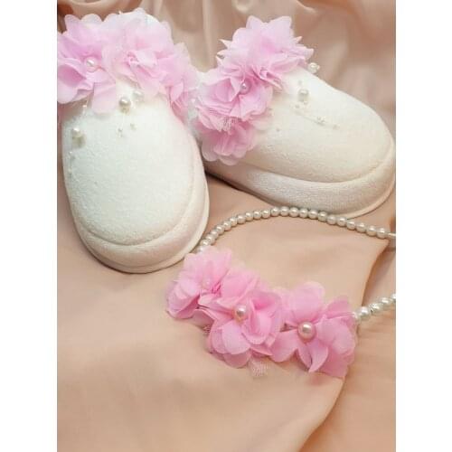 Floral Postpartum Slippers and Pearl Crown Set (Pair of 2), Gift for Mother, Spouse