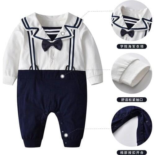 Baby clothes boys fake strap suit spring and autumn new style college style Korean long sleeve one-piece suit