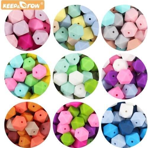 Keep&Grow 20pcs Baby Teether Chewing Silicone Hexagon Beads Baby Teething Necklace Making DIY Pacifier Chain Molar BPA FreeToys