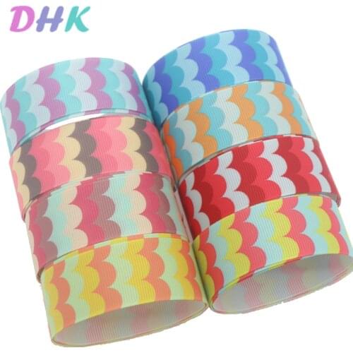 DHK 7/8'' 5yards colors wave fish scale Printed Grosgrain Ribbon Accessory Hairbow Headwear Decoration DIY Wholesale OEM E1824