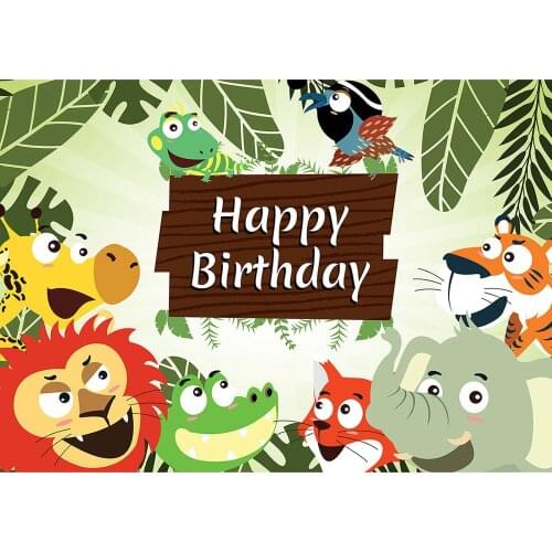 Birthday Photo Backdrops Cartoon Jungle Animals Vinyl Cloth Background for Children Baby Shower Photoshoot Photography Props