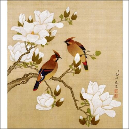 Frameless painting traditional Chinese art painting birds and flowers mural prints pastoral style Yuzhi masterpiece reproduction
