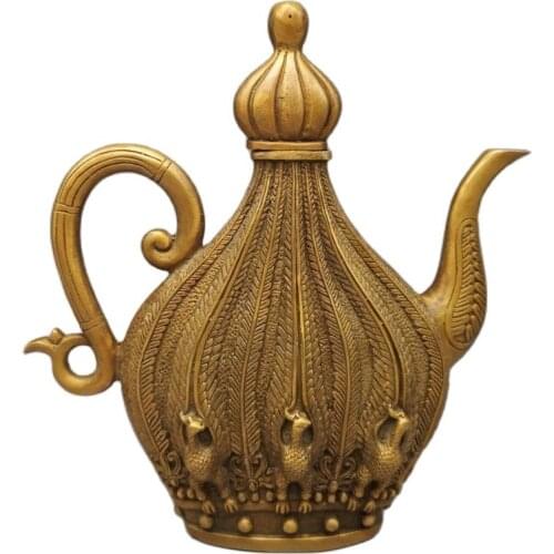 Chinese Old Copper statue Pure Copper Pure Copper Phoenix Pot Old bronze flat jug