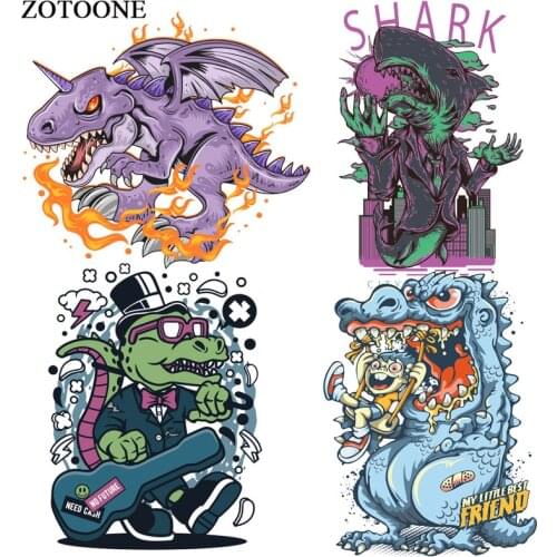 ZOTOONE Cool Dinosaur Patch for Kids Iron on Cartoon Heat Transfers Stickers for Clothing Applications DIY T-shirt Appliques E
