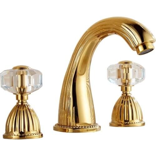 Bathroom Widespread Basin Faucet Brass Sink Mixer Tap Hot & Cold Deck Mounted Crystal Handle Crane Tap Gold/Antique Torneira