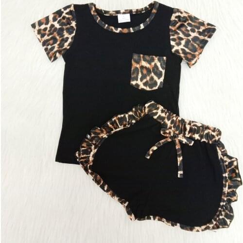 Baby girl clothes for summer girl raglan shirt match ruffle shorts clothing set girl fashion leopard print outfit with pockets