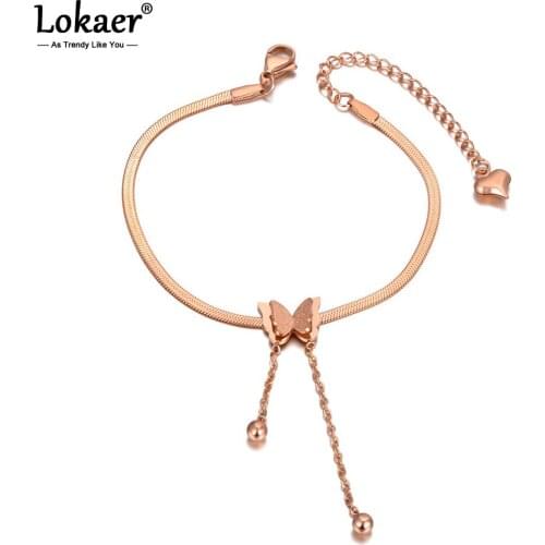 Lokaer Fashion Titanium Stainless Steel Butterfly Charm Bracelets For Women Bohemia CZ Crystal Party Bracelet Jewelry B20162