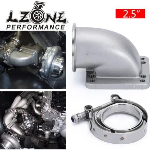 LZONE - 2.5" Vband 90 Degree Cast Turbo Elbow Adapter Flange 304 Stainless Steel + Clamp For T3 T4 Turbocharger JR-TEA25+TPJ25
