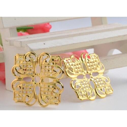 MIAOCHI 50Pcs Gold Tone Filigree Square Flower Wraps Connectors Metal Crafts Gift Decoration DIY 35x35mm J3107