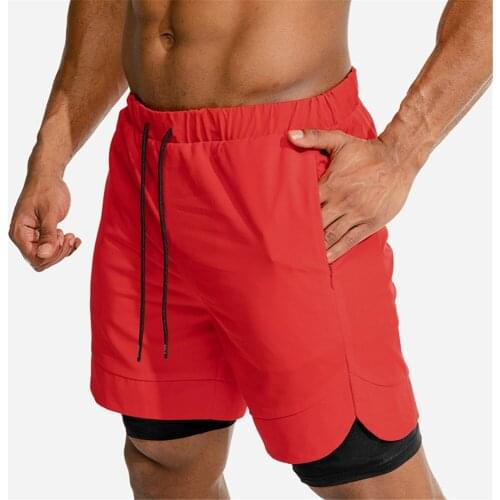 Men 2 In 1 Short Pants Double layer Jogger Shorts Fake Two Piece Quick-Drying Running Training Shorts Male Pockets Sweatpants