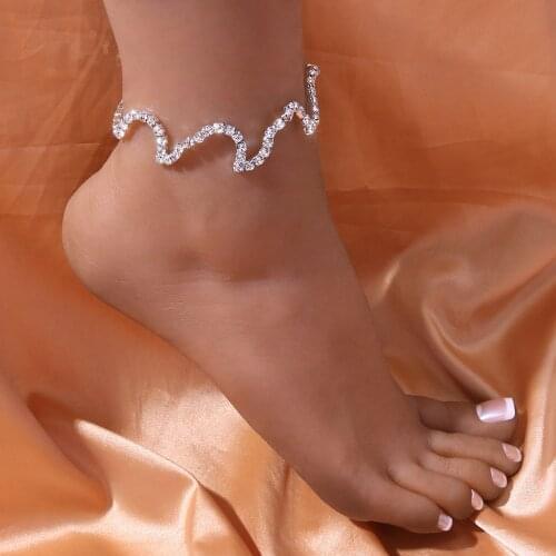 Stonefans New Fashion Rhinestone Waves Anklet Bracelet for Women Summer Beach Crystal Tennis Anklet Leg Chain Jewelry Wholesale