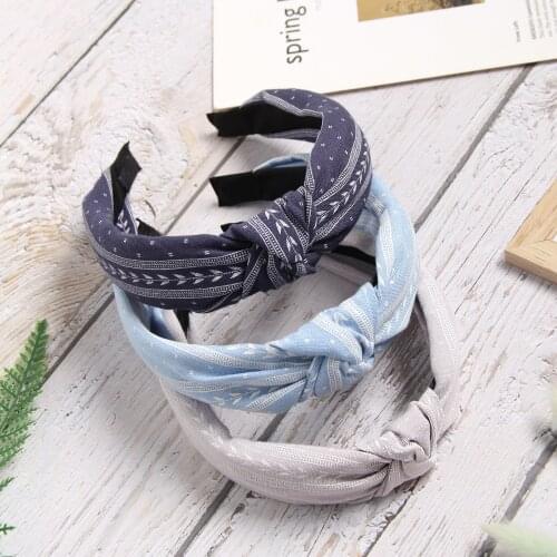 Cross Knotted Hair Bands For Women Girls Headdress Denim Headband Bezel Plant Print Hairband Hair Hoop Female Hair Accessories