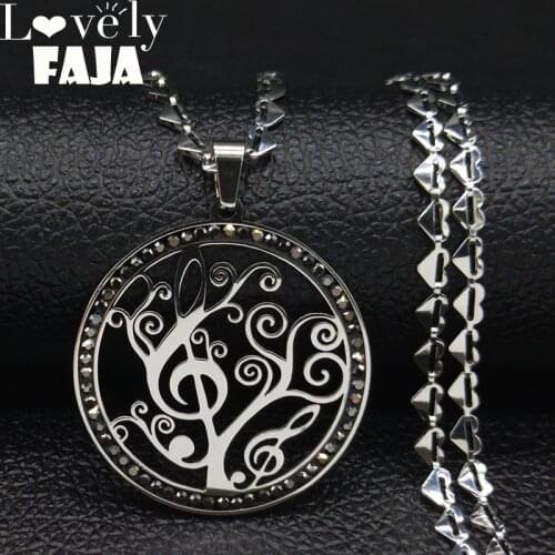 2021 Fashion Black Color Crystal Stainless Steel Necklace for Women Note Tree of Life Necklaces Jewelry collar mujer N19249S03