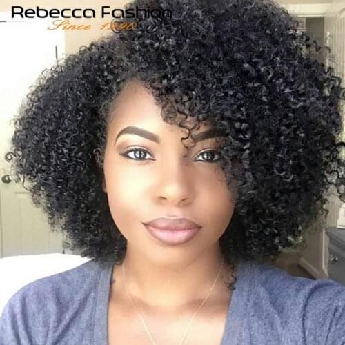 Rebecca Lace Part Wig Short Bob Wig Afro Kinky Curly Human Hair Wigs Pre Plucked Bleached Knots Remy Brazilian Human Lace Wigs