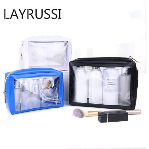 LAYRUSSI Waterproof PVC Transparent Cosmetic Bag Women Travel Zipper Makeup Beauty Case Men Wash Organizer Toiletry Storage Bags