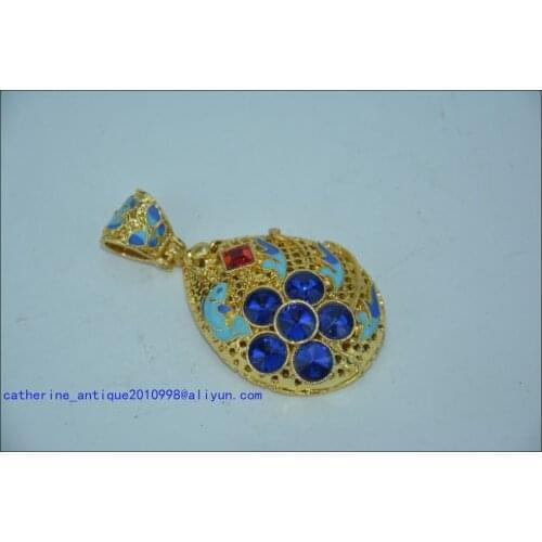 Rare old Chinese cloisonne gold&Beeswax and gemstones Pendant,#02, free shipping