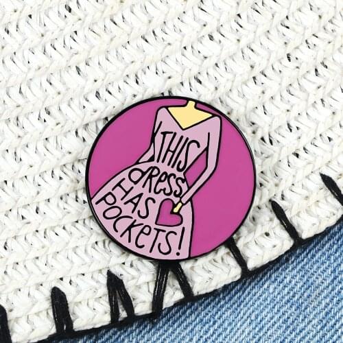Pink Purple Round Badge THIS DRESS HAS ROCKETS Enamel Pins Women Girl Denim Jackets Shirts Lapel Brooches Fashion Jewelry Gifts