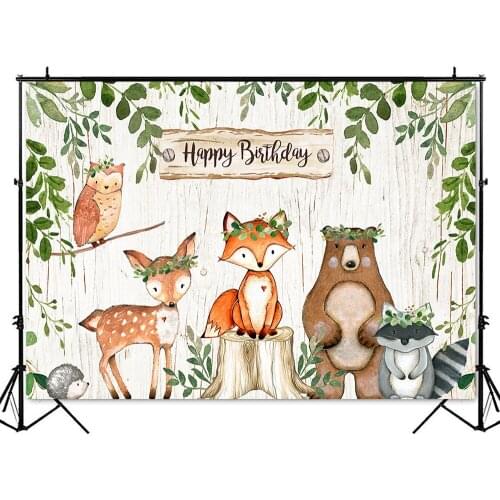 Happy birthday custom animals newborn baby theme party decoration background for photography studio vinyl floor photo backdrop