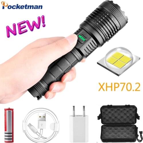 80000LM XHP70.2 LED Flashlight USB Rechargeable Flashlight Waterproof Torch Zoomable Flashlight L2 Torch Use 18650 Battery