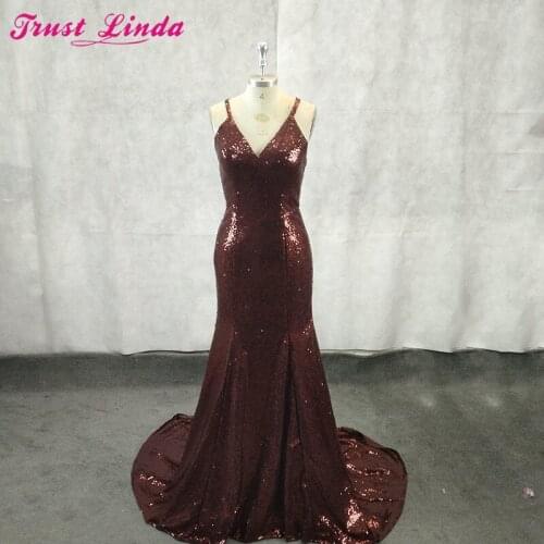 Sexy V-neck Backless Mermaid Bridesmaid Dresses Ever Pretty Spaghetti Wedding Party Pregnant Dress Sparkly Sequined Prom Gowns