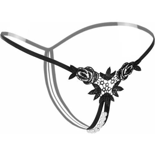 Three-Dimensional Embroidery Sexy Panties Pearl Ladies Water-Soluble Flower Thong Low Waist Sexy Transparent T Pants