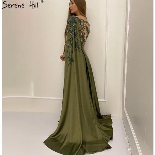 Serene Hill Arabic Olive Green Muslim Evening Gown 2021 With Cape Long Sleeves Elegant Formal Party Dress CLA70985