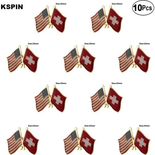 U.S.A.& Switzerland Lapel Pin Flag badge Brooch Pins Badges 10Pcs a Lot