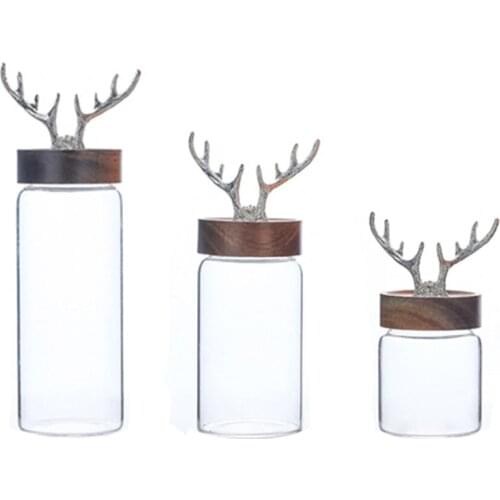 Glass Bottle Nordic Glass Storage Jar Household Food Storage Bottle Acacia Wood Cover Sealed Jar Sugar Jar Tea Box