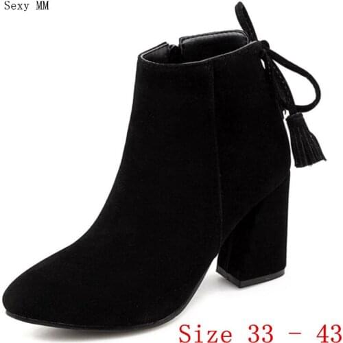 Spring Autumn Winter Women Ankle Boots Square High Heels Woman Short Boots botas Small Plus Size 33 - 40 41 42 43