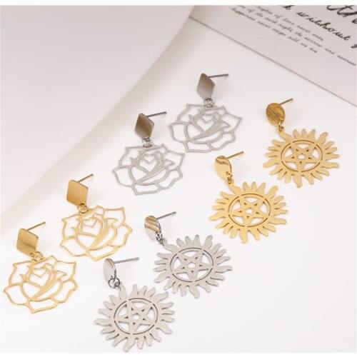 OUFEI Rose Earrings For Women Stainless Steel Jewelry Woman Sun Drop Earrings 2020 Fashion Jewelry Accessories Free Shipping