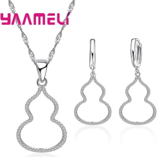 YAAMEL Top Quality Fashion Gourd Shape 925 Sterling Silver Necklace Earrings Set Women Girls Party Engagement Jewelry Sweet Gift