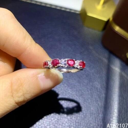 925 Pure Silver Chinese Style Natural Ruby Womens Trendy Noble Fresh Adjustable Gemstone Row Ring Fine Jewelry Support Detectio