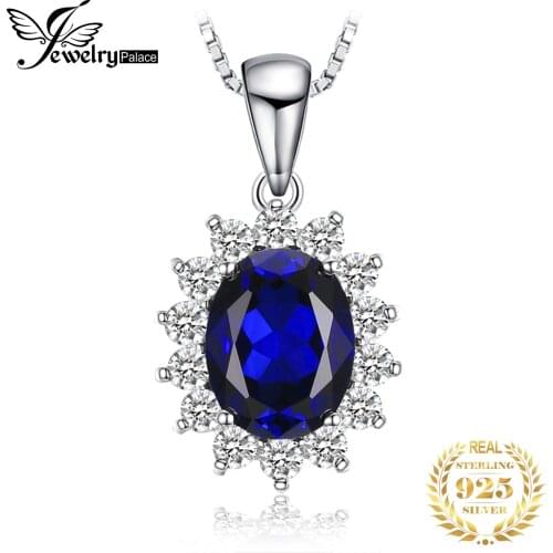 JewelryPalace Princess Diana Created Blue Sapphire 925 Sterling Silver Kate Middleton Crown Pendant Necklace for Women No Chain